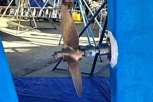 Slide: The Image of Propeller of 2002 Island Packet 350 sailboat in dry dock. - 28