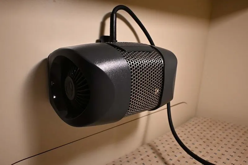 Slide: The Image of Wall-mounted fan heater inside 2002 Island Packet 350 boat cabin. - 83