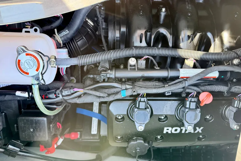 Slide: The Image of 2024 Seadoo GTR-X 300 & WAKE 170 engine close-up, featuring Rotax components and wiring. - 53
