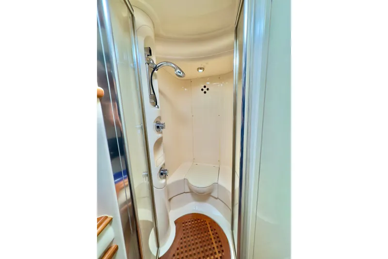 Slide: The Image of Luxurious shower cabin in 2007 Azimut 55E yacht, featuring sleek design and modern fixtures. - 47