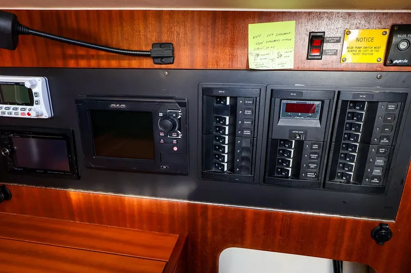 Slide: The Image of Control panel of a 2014 J Boats J/111 yacht with navigation and electrical systems. - 34