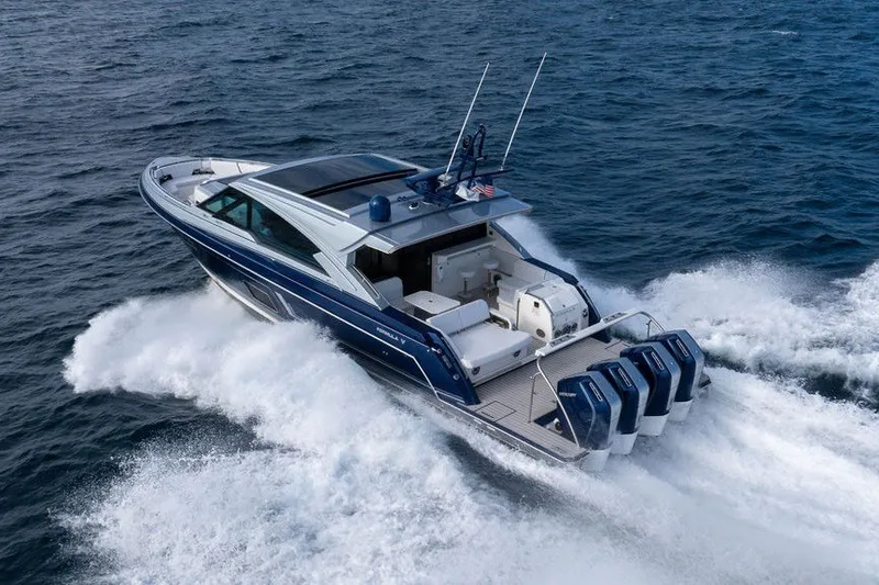Slide: The Image of 2025 Formula 500 Super Sport Crossover speeding on open water, showcasing powerful engines. - 28