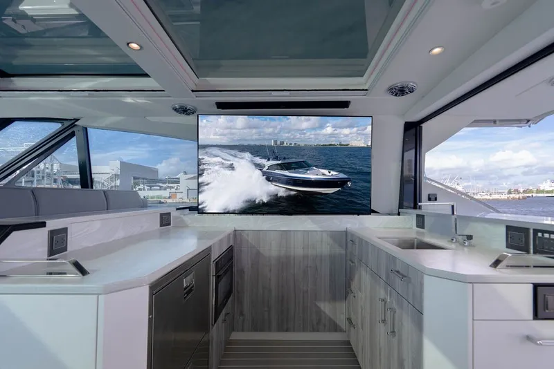 Slide: The Image of Luxurious interior of 2025 Formula 500 Super Sport Crossover yacht with modern amenities. - 103