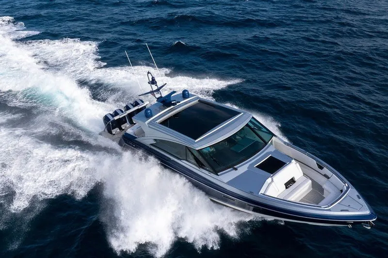 Slide: The Image of 2025 Formula 500 Super Sport Crossover speeding on open water, showcasing sleek design and power. - 18
