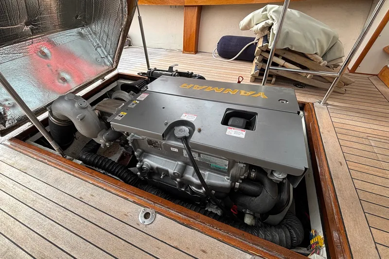 Slide: The Image of Engine compartment of 1993 Webbers Cove Pemaquid Beach 26 with Yanmar engine. - 21