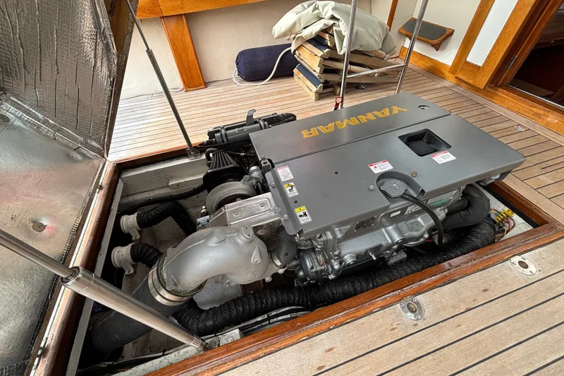 Slide: The Image of Engine compartment of 1993 Webbers Cove Pemaquid Beach 26 with Yanmar engine. - 23