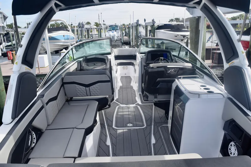 Slide: The Image of 2025 Monterey 275SS Super Sport boat interior with sleek seating and modern design. - 34