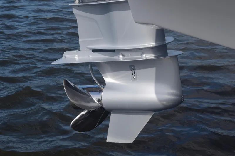 Slide: The Image of Close-up of 2025 Monterey 275SS Super Sport boat propeller in water. - 13