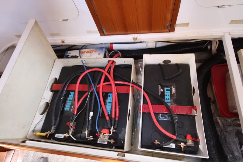 Slide: The Image of Battery compartment of a 2001 Outbound 44/46 yacht with Lifeline AGM batteries. - 40