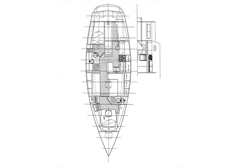 Slide: The Image of Blueprint of 2001 Outbound 44/46 sailboat, showcasing detailed interior layout and design. - 64