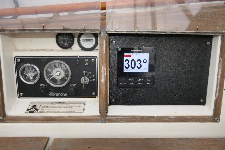 Slide: The Image of Control panel of a 1984 Wauqueize Hood 38 MK II sailboat with navigation instruments. - 35