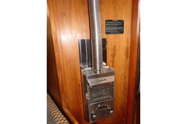 Slide: The Image of Stainless steel heater in 1984 Wauqueize Hood 38 MK II yacht interior. - 14