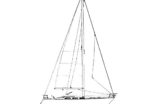 Slide: The Image of Line drawing of a 1984 Wauqueize Hood 38 MK II sailboat, side view. - 54
