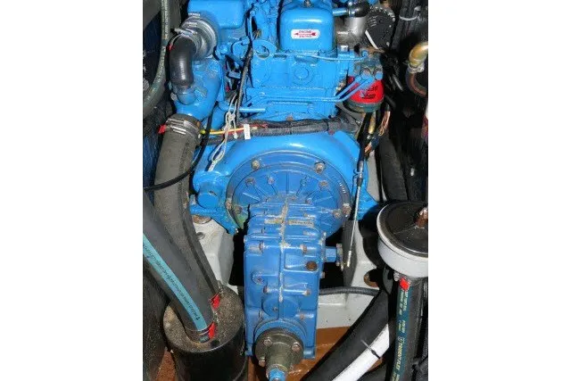 Slide: The Image of Blue marine engine in a 1984 Wauqueize Hood 38 MK II sailboat. - 53