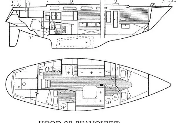 Slide: The Image of Blueprint of 1984 Wauqueize Hood 38 MK II sailboat interior layout. - 55