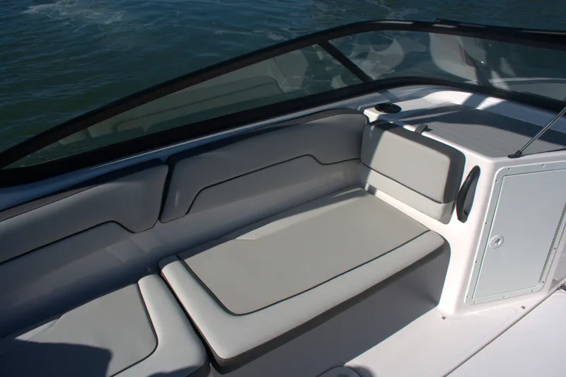 Slide: The Image of 2025 Yamaha AR190 boat interior with sleek seating and modern design. - 12