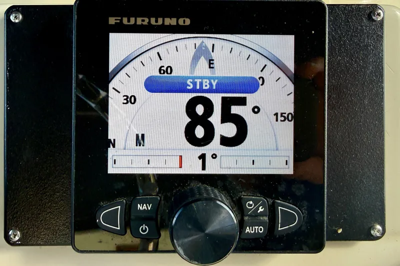 Slide: The Image of Furuno navigation display on 1985 Chris-Craft 382 Commander, showing 85 degrees heading. - 63