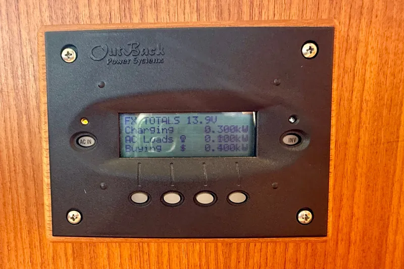 Slide: The Image of OutBack Power Systems display on 1985 Chris-Craft 382 Commander boat. - 45