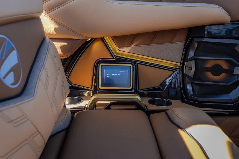 Slide: The Image of Luxurious interior of 2027 Tigé Ultré 25ZX boat with touchscreen and premium audio system. - 51