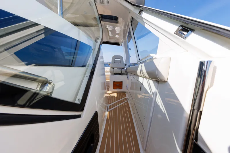 Slide: The Image of 2020 Boston Whaler 380 Realm boat interior with sleek design and modern features. - 58