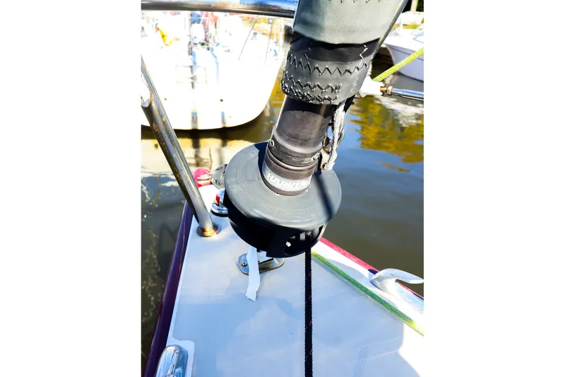 Slide: The Image of Close-up of a 2005 J Boats J/100 sailboat deck with rigging details. - 17