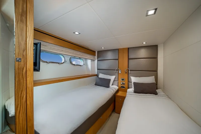 Slide: The Image of Luxurious twin cabin interior of 2012 Sunseeker Manhattan 63 yacht with modern design. - 18