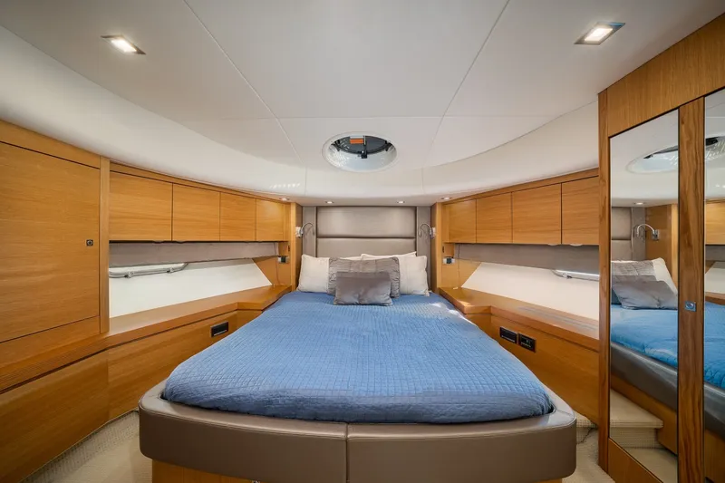 Slide: The Image of Luxurious cabin interior of 2012 Sunseeker Manhattan 63 yacht with modern wood finishes. - 13
