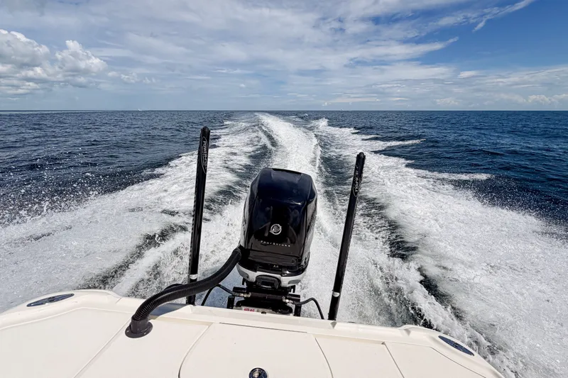 Slide: The Image of 2016 SeaVee 270Z boat cruising on open ocean, leaving a wake behind. - 41