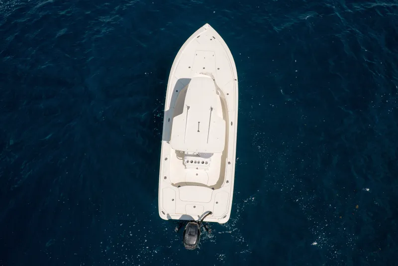 Slide: The Image of Aerial view of 2016 SeaVee 270Z boat on deep blue ocean water. - 14