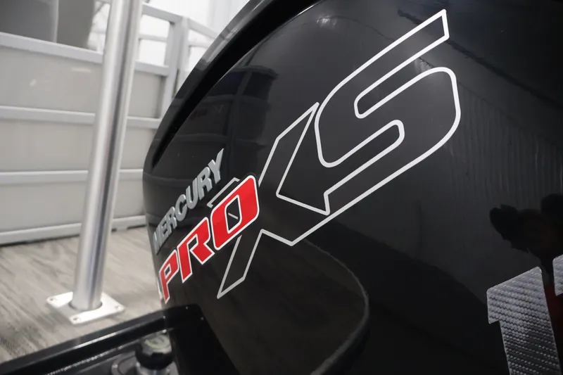 Slide: The Image of Close-up of Mercury Pro XS engine on 2025 Ranger Reata 220C boat. - 39