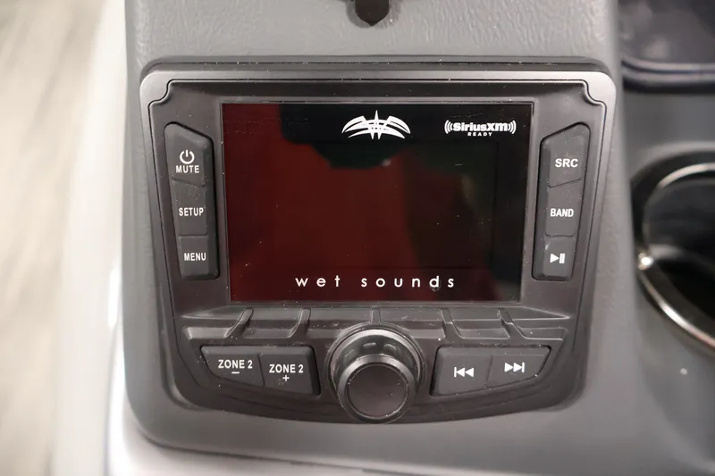 Slide: The Image of 2025 Ranger Reata 220C audio system with Wet Sounds display and SiriusXM compatibility. - 25