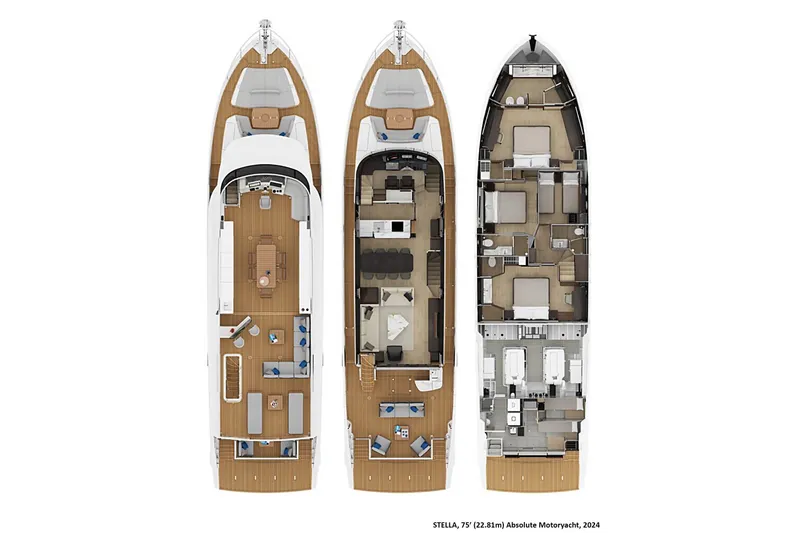 Slide: The Image of Floor plan of 2024 Absolute Navetta 75 yacht, showcasing luxurious interior layout. - 19