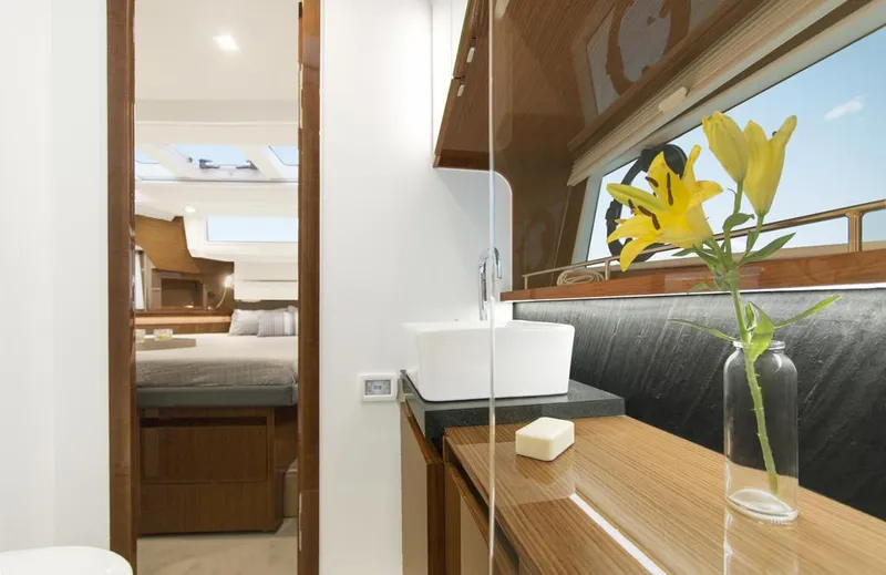 Slide: The Image of Luxurious bathroom and bedroom interior of 2026 Sealine C430 yacht with modern design. - 35