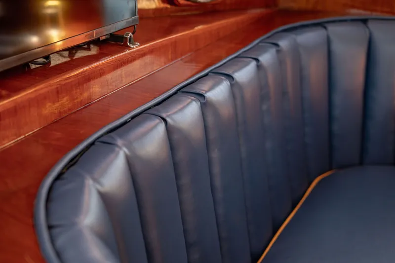 Slide: The Image of Luxurious blue leather seating in 1981 Thackwray Motorsailor yacht interior. - 66