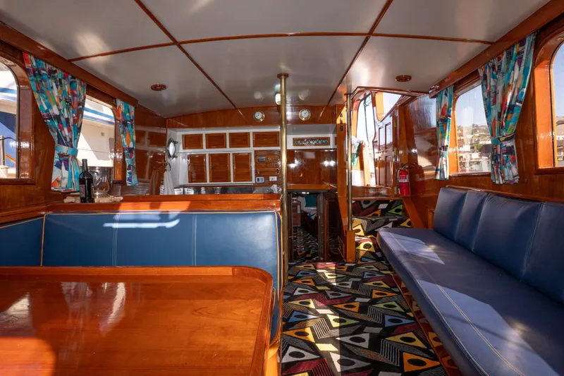 Slide: The Image of Interior of 1981 Thackwray Motorsailor with wooden finishes and colorful decor. - 118