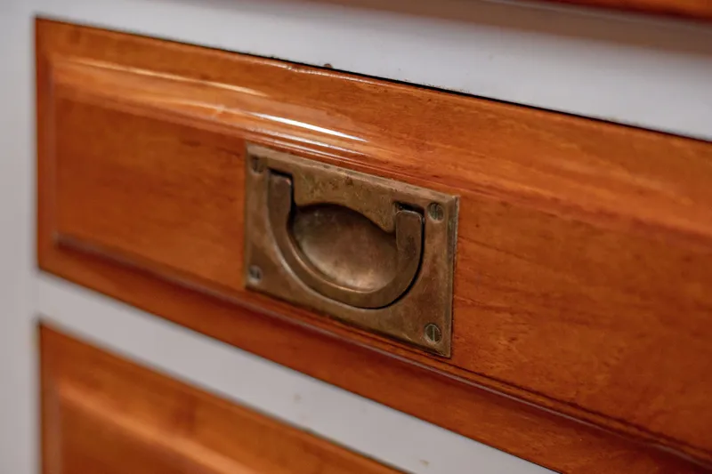 Slide: The Image of Wooden drawer with brass handle on 1981 Thackwray Motorsailor. - 63