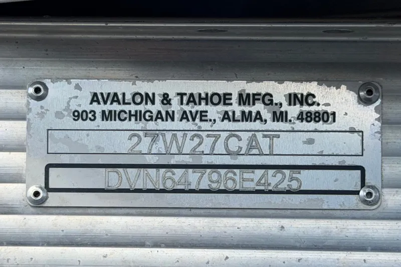 Slide: The Image of Metal identification plate for Avalon Excalibur LTD Quad Lounge, 2025 model, with serial number. - 97