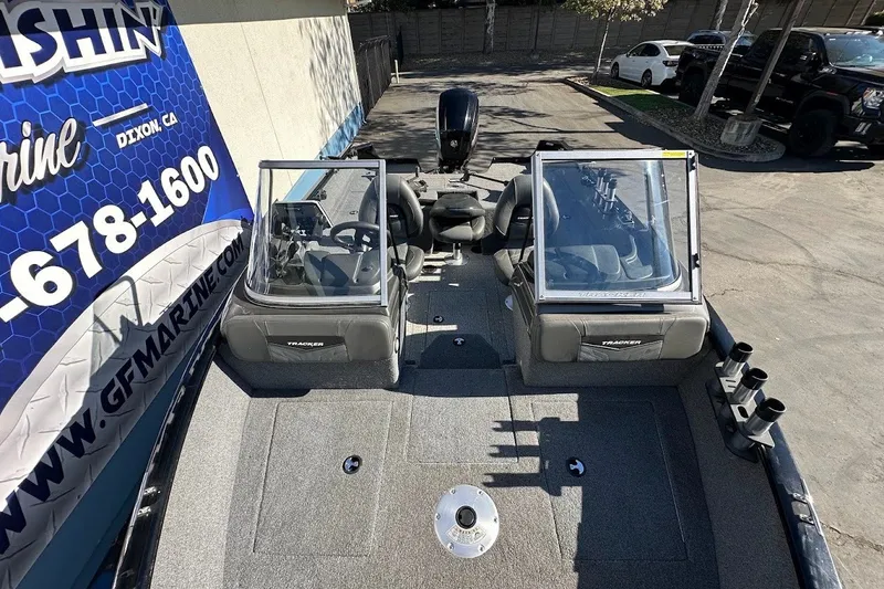 Slide: The Image of 2020 Tracker Pro Guide V-175 Combo boat interior with dual consoles and seating. - 36