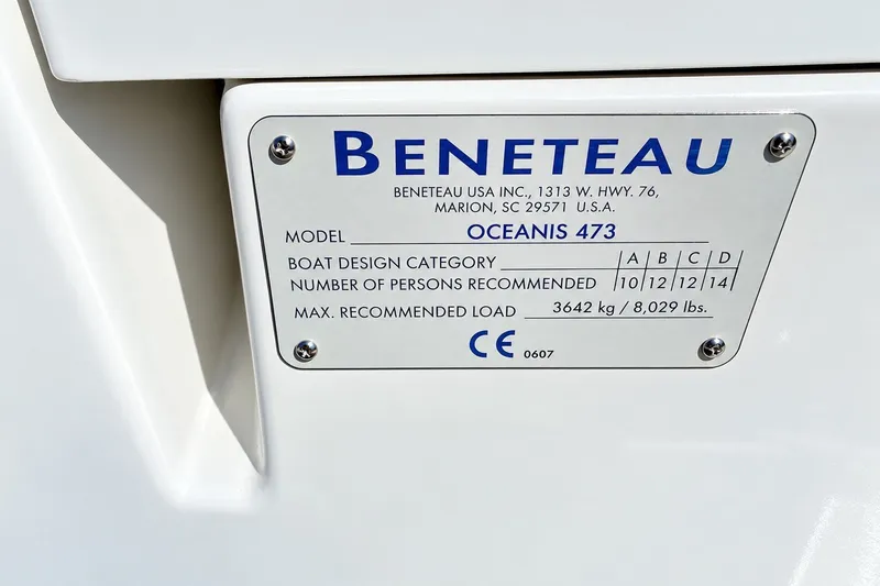 Slide: The Image of Plaque of 2005 Beneteau Oceanis 473, showing model details and specifications. - 41