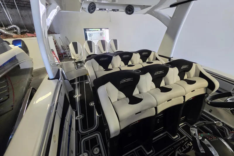 Slide: The Image of Interior of 2021 MTI 42 v boat with luxurious seating and modern design. - 7
