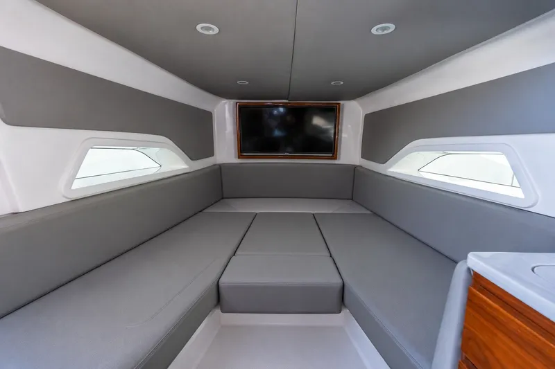 Slide: The Image of Luxurious interior of 2022 Valhalla V-46 yacht with sleek seating and modern design. - 40