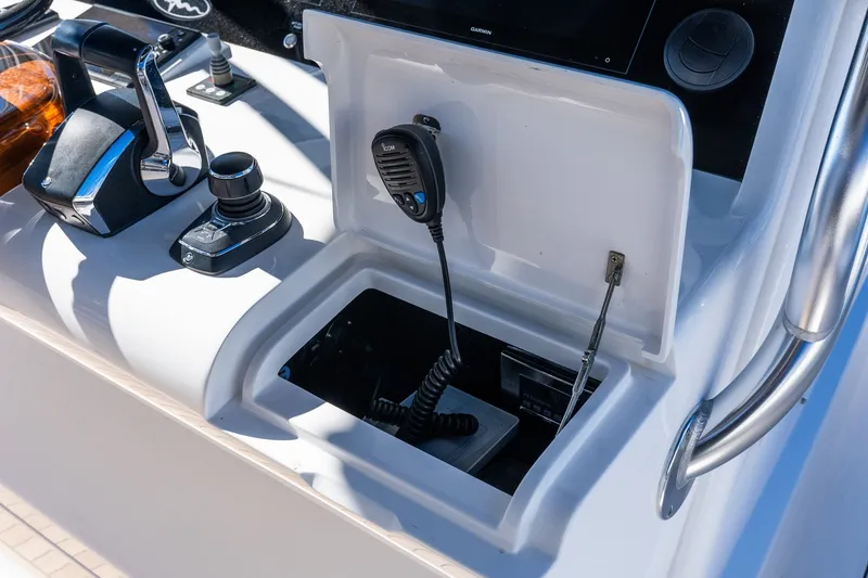 Slide: The Image of Control panel of 2022 Valhalla V-46 boat with joystick and communication equipment. - 30