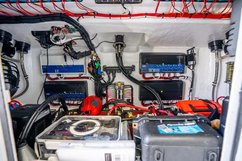 Slide: The Image of 2024 Conch 41 boat electrical system with organized wiring and components. - 51
