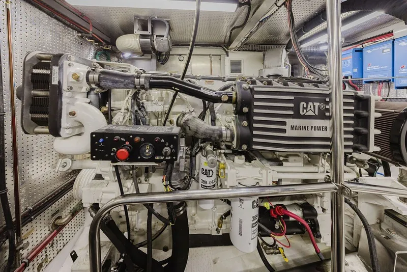 Slide: The Image of Engine room of 1999 Ocean Alexander 680 Classicco with CAT marine power engine. - 89