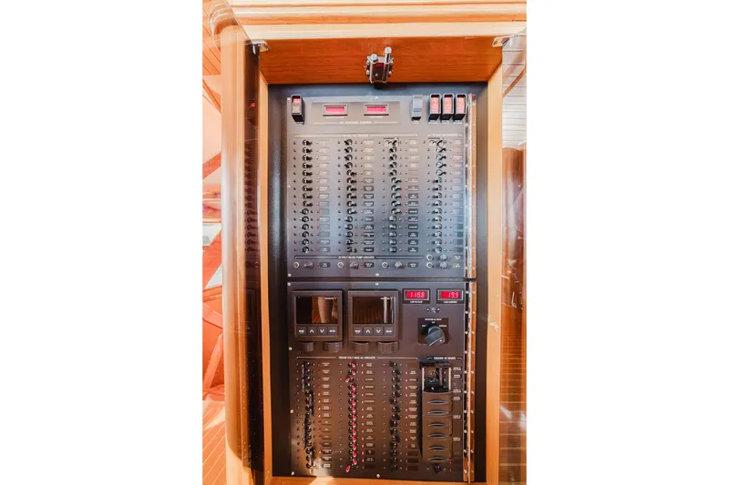 Slide: The Image of Electrical control panel on a 1999 Ocean Alexander 680 Classicco yacht. - 53