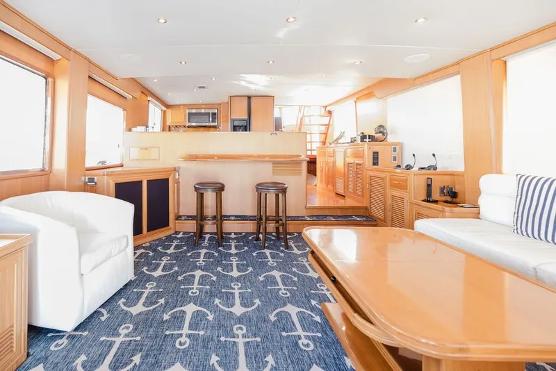 Slide: The Image of Luxurious interior of 1999 Ocean Alexander 680 Classicco yacht with nautical-themed decor. - 22