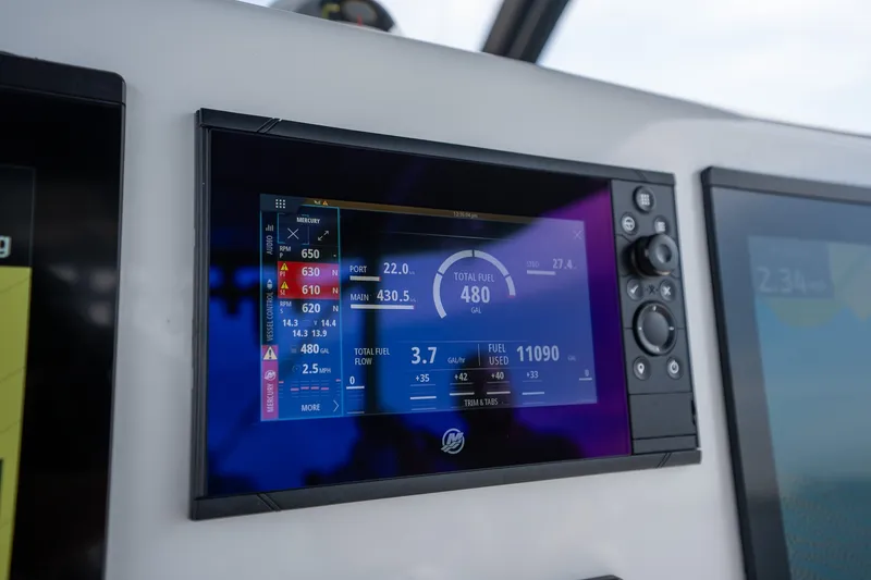 Slide: The Image of Display screen on 2023 Front Runner 39 Center Console showing fuel and engine data. - 16