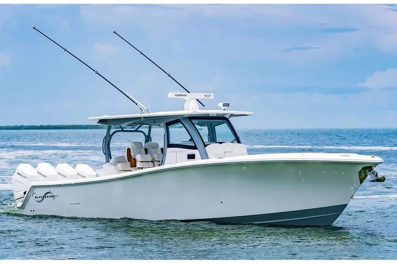 Slide: The Image of Manufacturer Provided Image: 2025 Blackwater 43 Luxury Fish boat on calm ocean waters. - 1