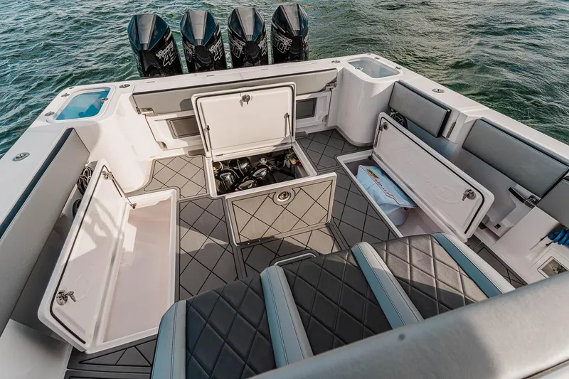 Slide: The Image of Manufacturer Provided Image: Interior of Blackwater 41 Tournament 2026 with storage and engines. - 14