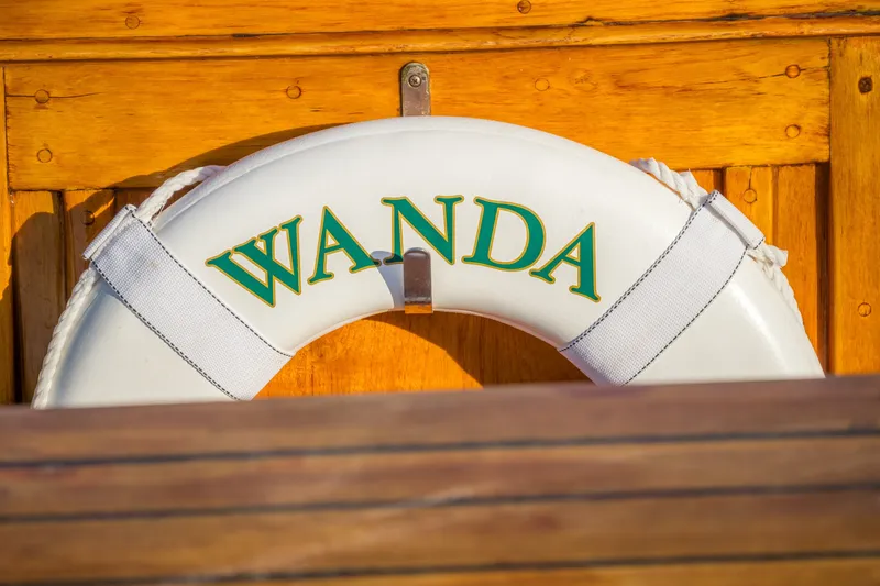 Slide: The Image of Life preserver labeled "Wanda" on 1922 Blanchard Shipyard Custom boat. - 99